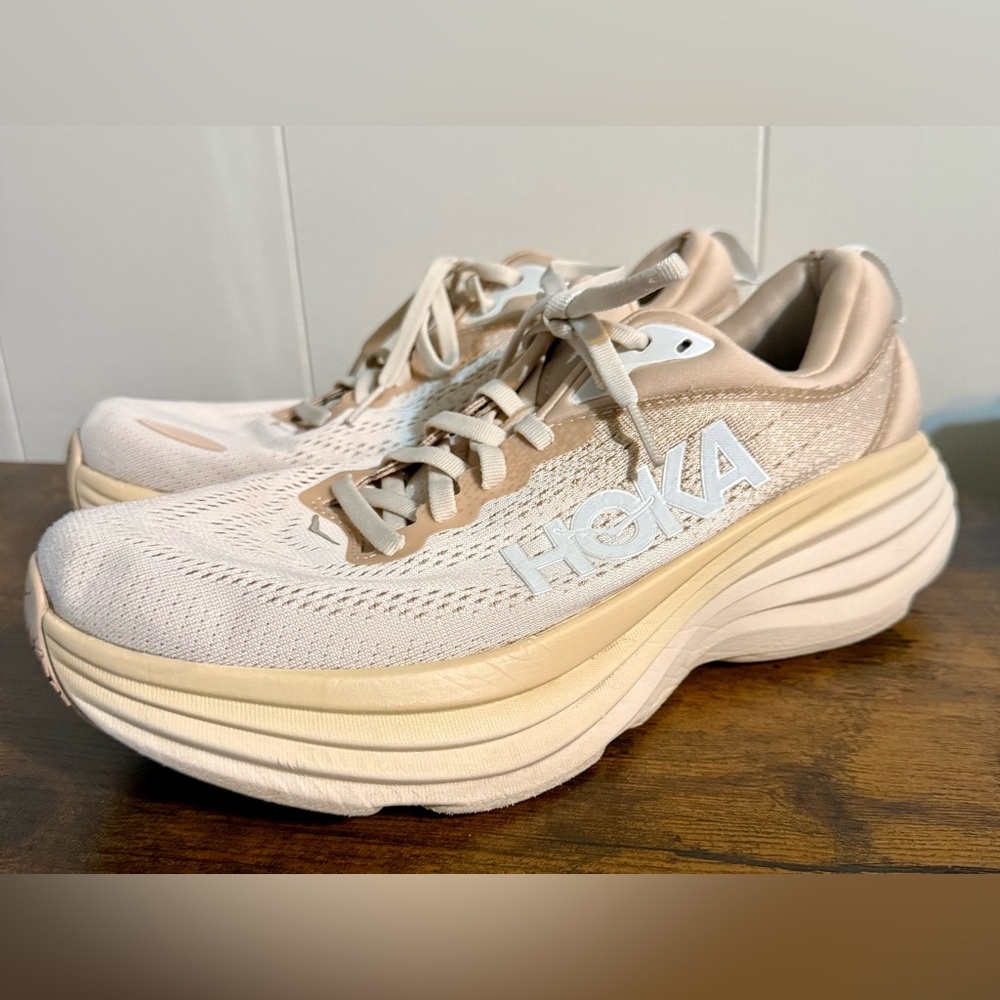 Hoka Women's Cream and Beige Performance Running Sneakers